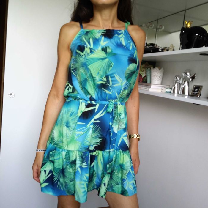 Cudna modna elegancka sukienka w liście palmy palms M L
