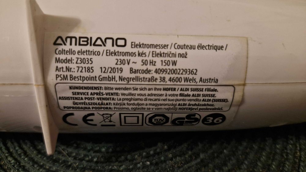 Nóż elektryczny Ambiano, model Z3035, 150W, używany, Łódź