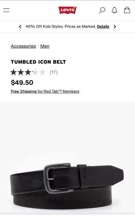 Ремінь Levis чоловічий 46/115 розмір оригінал