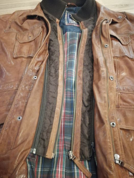 Kurtka skórzana męska brązowa
