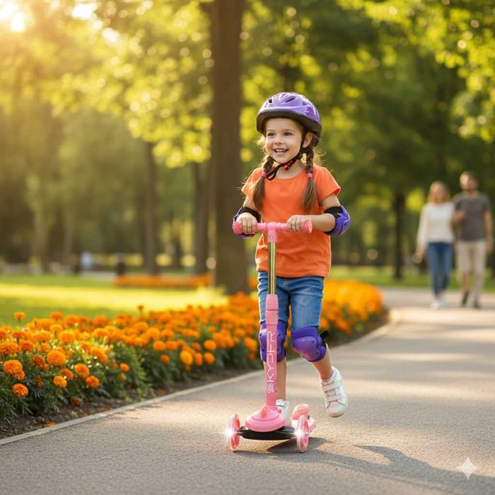 Детский трёхколёсный самокат Skyper со светящимися колёсами, от 3 лет