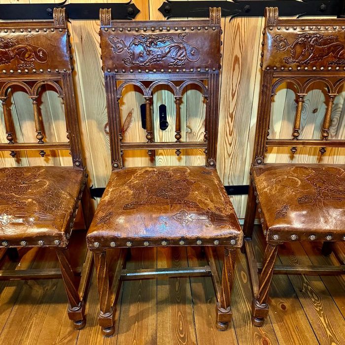 Krzesło ze skórzanym siedziskiem - komplet 6 szt.