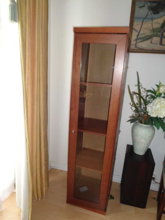 Estante com porta de vidro e prateleiras amoviveis