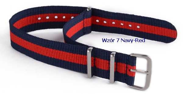 Pasek do zegarka NATO nylonowy granatowo - czerwony 20mm 22mm zulu