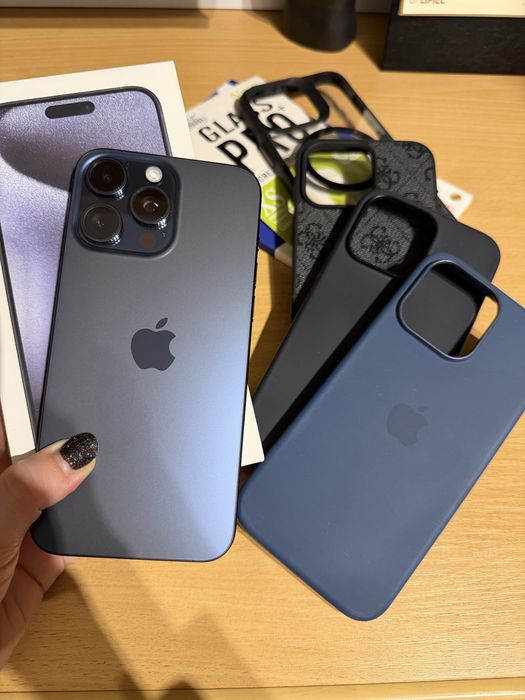 Apple iPhone 15 Pro Max 512 GB Blue Titanium | Stan idealny | 87% baterii | Etui + szkła