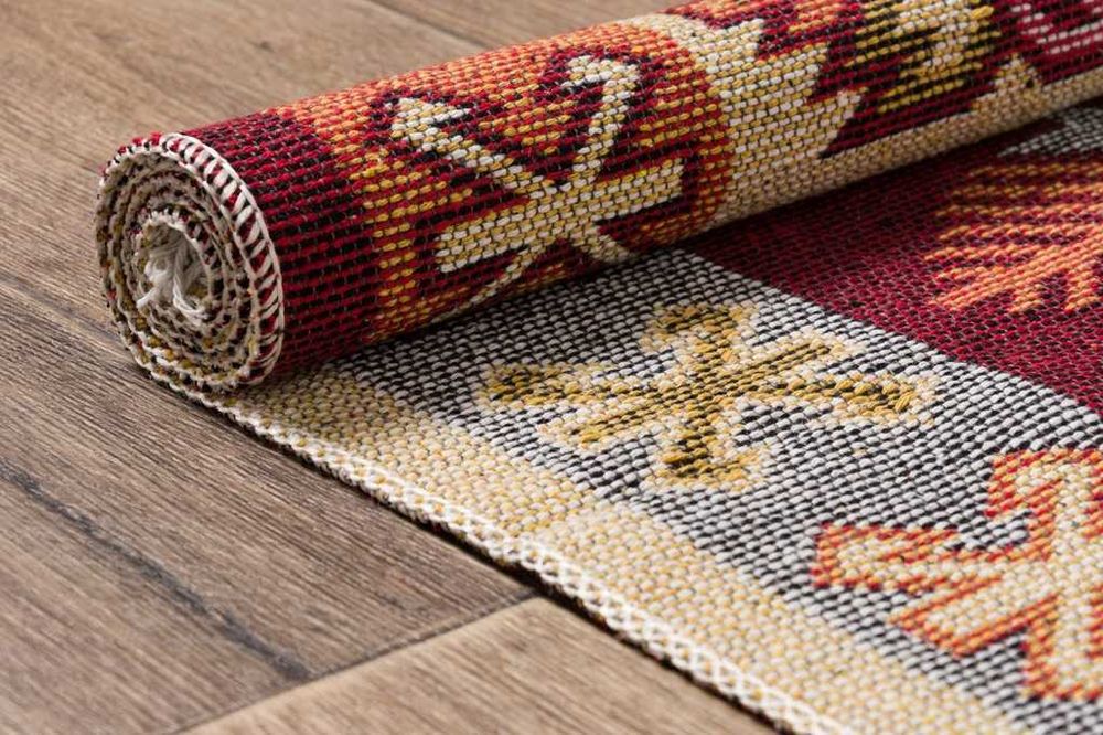 Dywan kilim tkany dwustronny wzór 80x150 terra bordowy