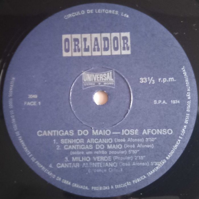 José Afonso	- - - - -		Cantigas do Maio	- - - - -	LP