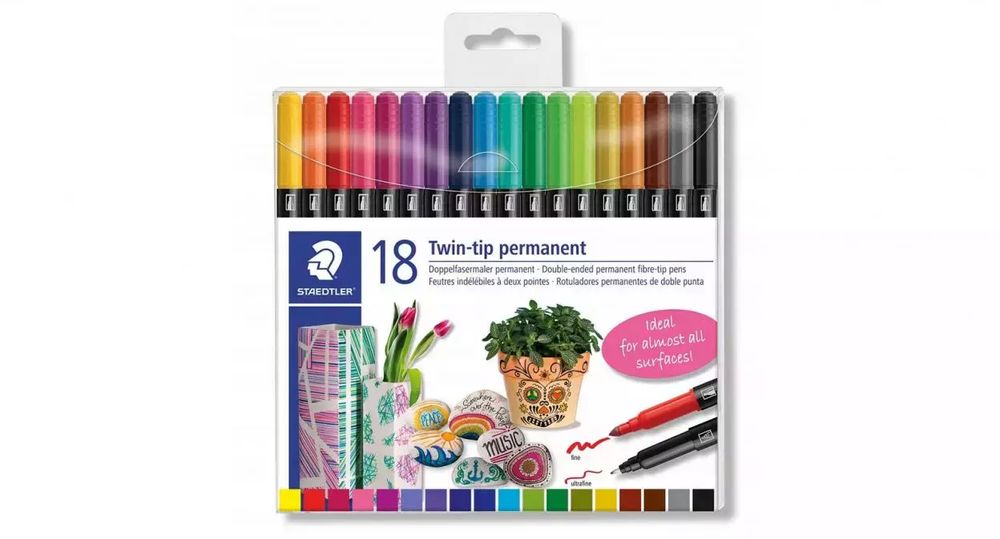 Flamastry dwustronne wodoodporne 18 kolorów. Staedtler