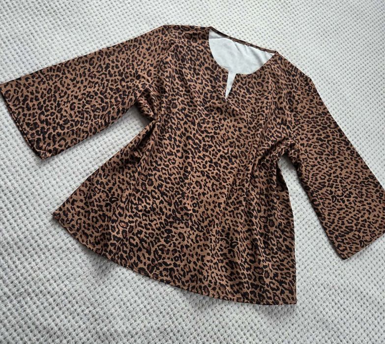 Bluzka damska oversize z długimi rękawami panterkowy print plus size