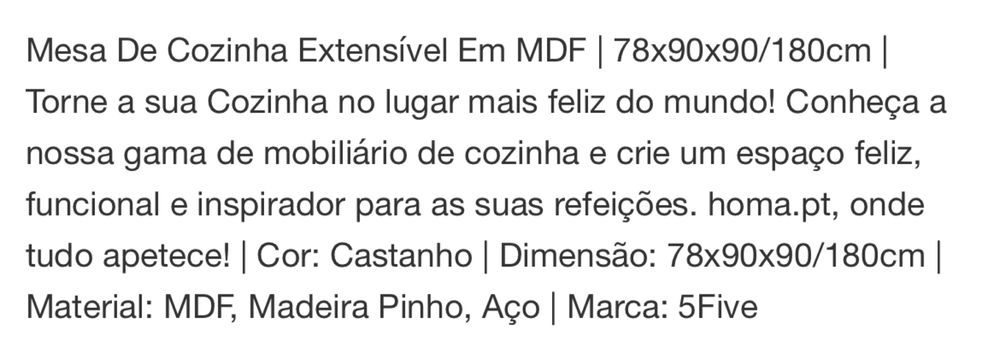 Mesa extensivel HOMA em MDF 78*90*90/180
