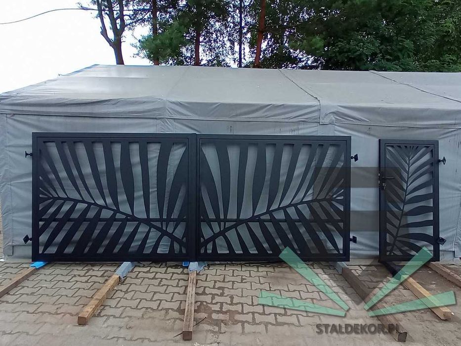 Brama dwuskrzydłowa 4m, 5m, 6m, wycinana laserowo CNC, panelowa.