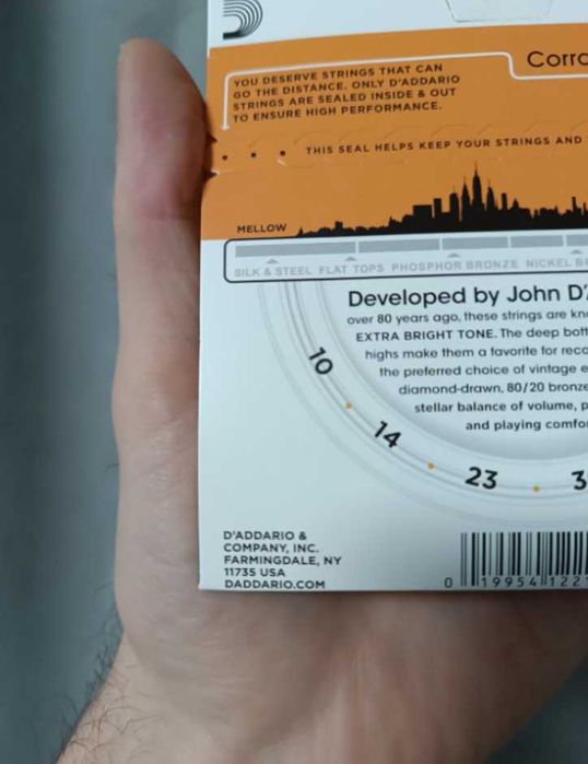 Струни для акустичної гітари daddario 10-47 ej10 США оригінал