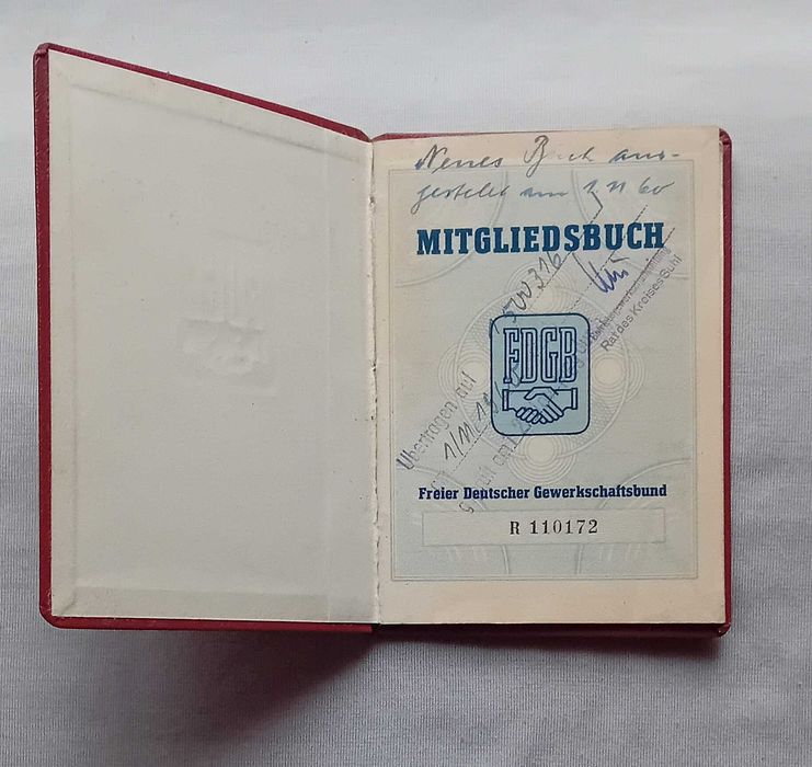 Legitymacja związku zawodowego FDGB - NRD, 1951 r.
