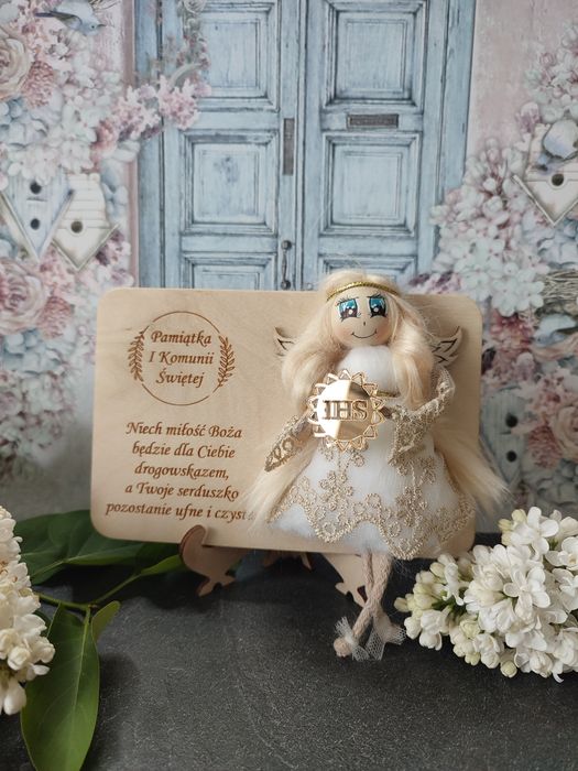 Pamiątka komunii Świętej,anioł makrama