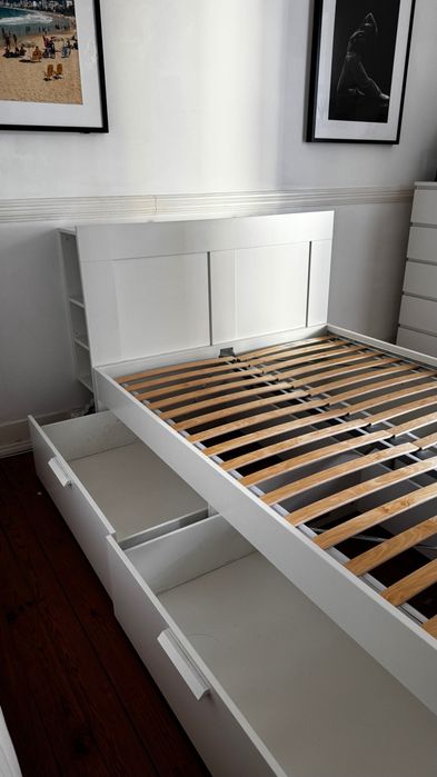 Cama IKEA BRIMNES estrutura cama c/arrumação e cabeceira branca