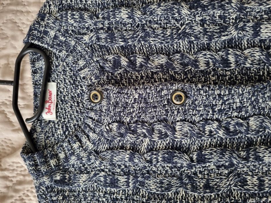 Kardigan sweter bonprix  melanż szary niebieski rozpinany warkocze