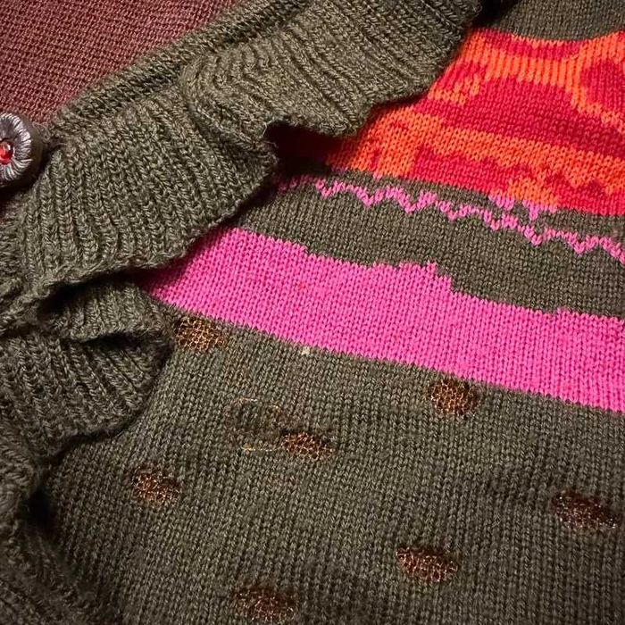Vintage Sweter Y2K Z Falbankami Patterned Knit Sweater Trendy Japan