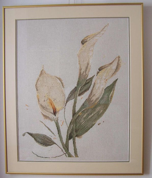 Obraz haft krzyżykowy kwiaty kalie orchidea