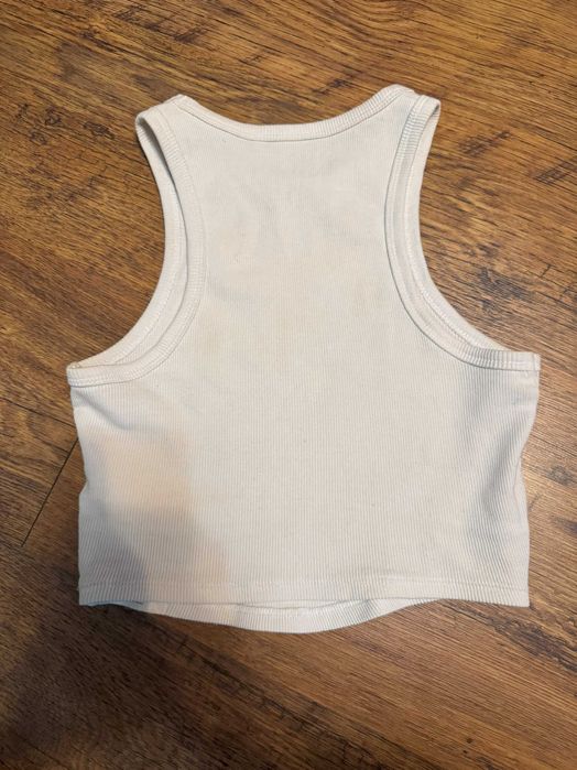 Biały top, krótki, bez rękawów, bokserka, prążkowana, XS, bawełna