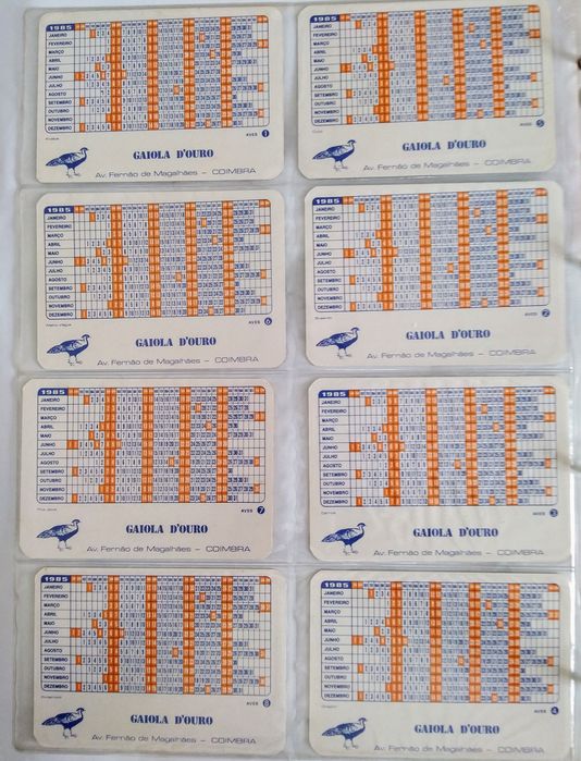 Coleção calendário de 8 Aves, da Gaiola D'Ouro, 1985