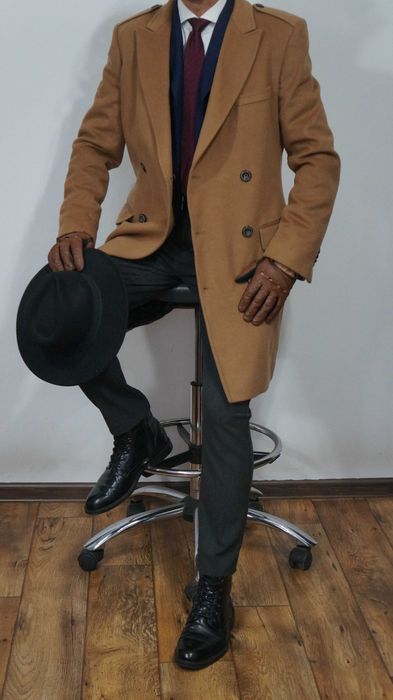 Płaszcz Dwurzędowy Zara Man Wełna Rozmiar XL 185/104 Beżowy