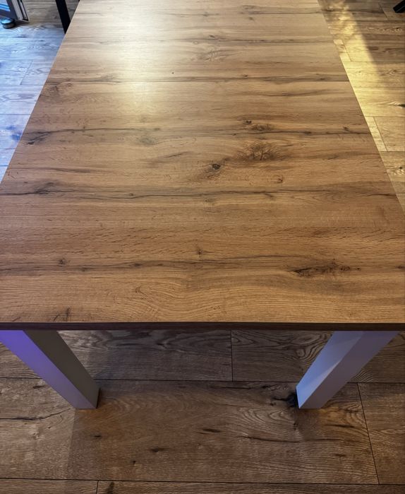 Stół jysk markskel 90x150/193 bialy/  dąb naturalny z krzesłami ejby 7x używane