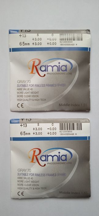 Продам новые фотохромные линзы Ramia gray +3.00 дптр