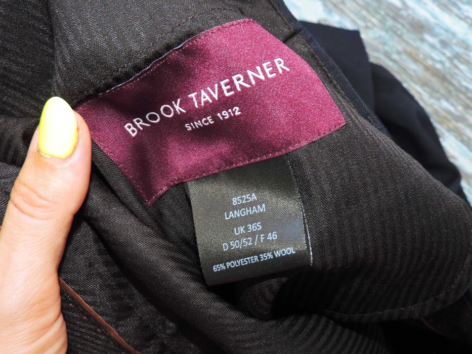 Brook Taverner - Nowe męskie eleganckie spodnie wełna UK36S