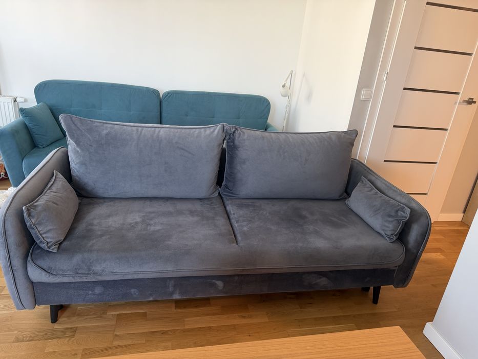Sofa rozkladana - szary niebieski velvet