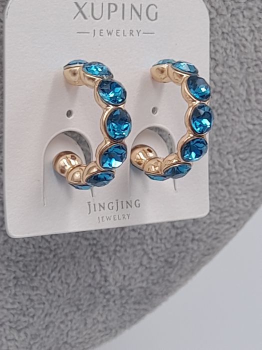 Kolczyki pozłacane Xuping koła niebieskie kryształki Swarovski