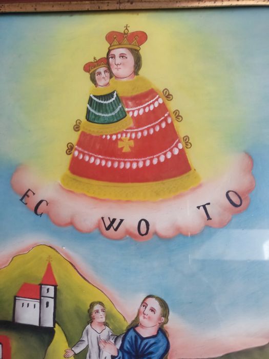 Matka Boska z Mazarell. Austria XIXw. Obraz na szkle.