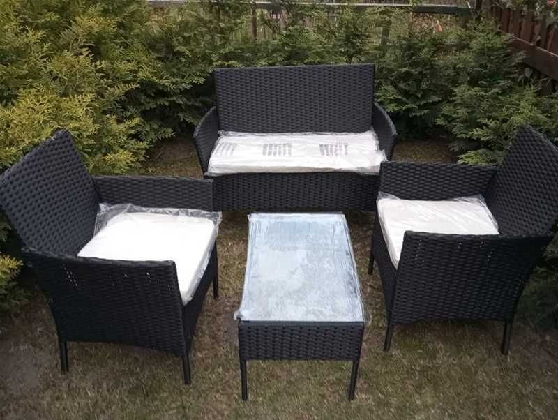 Nowoczesne Meble Ogrodowe Technorattan Sofa Fotele Stolik na Taras Balkon Ogród + Poduszki