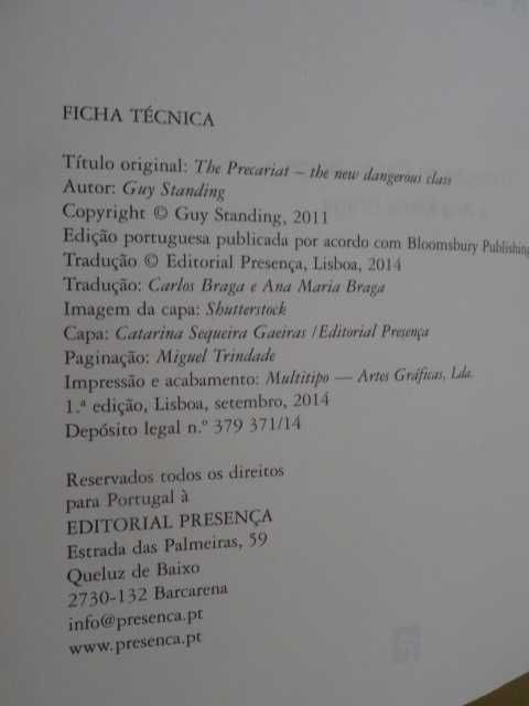 O Precariado - A Nova Classe Perigosa de Guy Standing - 1ª Edição