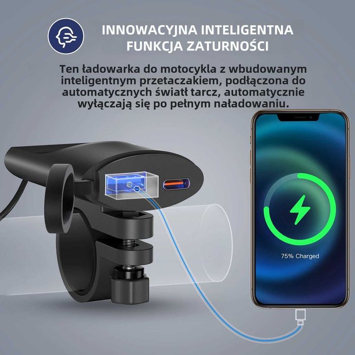 Ładowarka motocyklowa USB typu C + wodoodporna szybka ładowarka