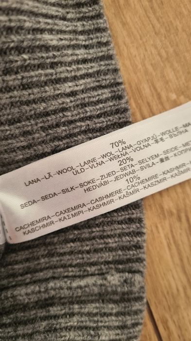 Sweter Kardigan Massimo Dutti. Kaszmir Jedwab Wełna. Szary. Rozmiar S