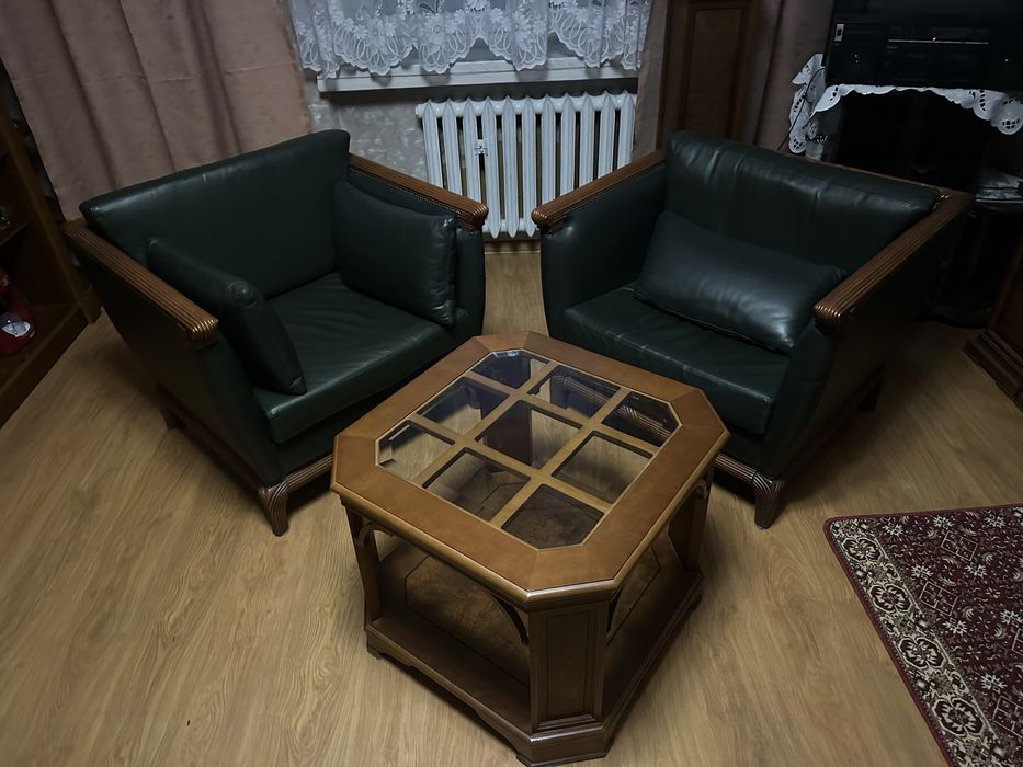 Komplet Mebli Gabinetowych | Lite Drewno & Skóra Naturalna