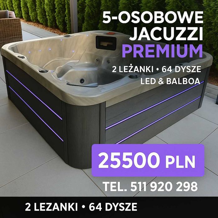 Jacuzzi Premium 5-osobowe – 2 leżanki, LED, Balboa, Dostawa GRATIS