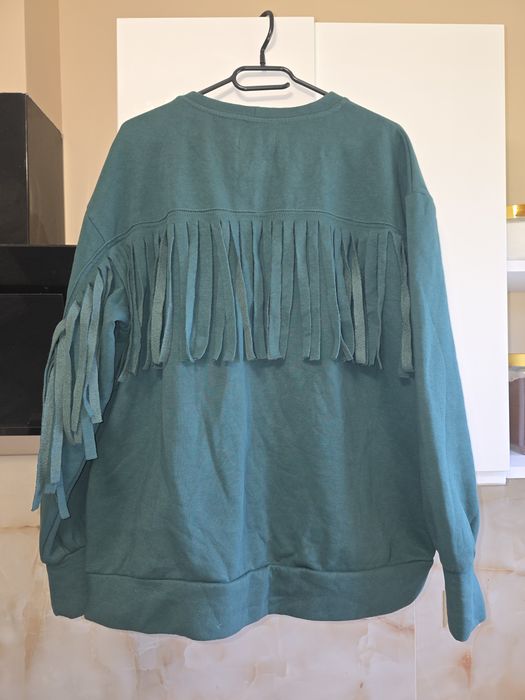 Modna Bluza Z Frędzlami Butelkowa Zieleń Plus Size