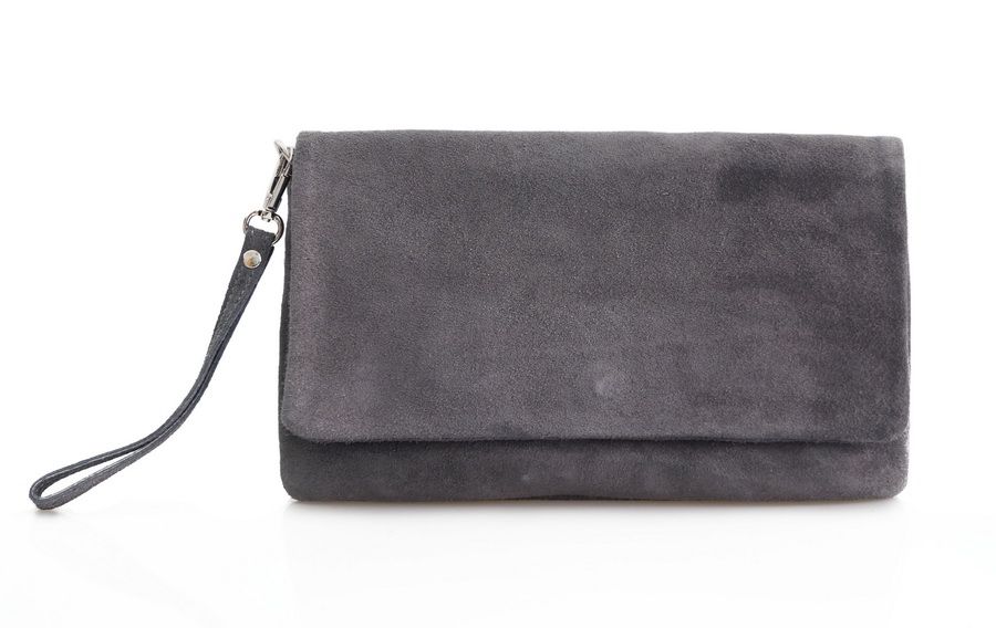 VERA PELLE torebka zamszowa kopertówka listonoszka V008 musztardowa