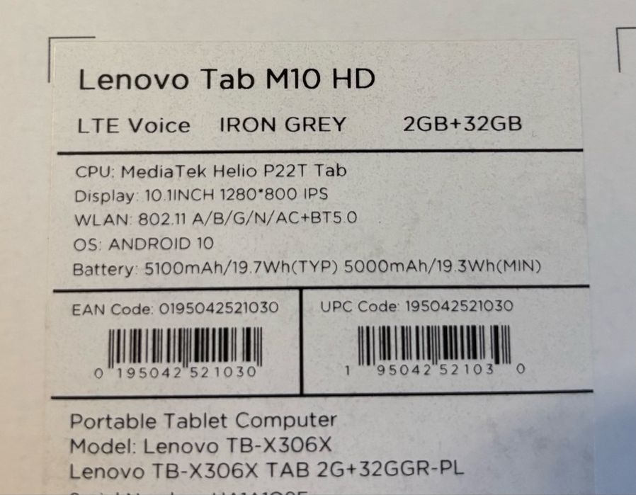 Tablet Lenovo Tab M10 HD