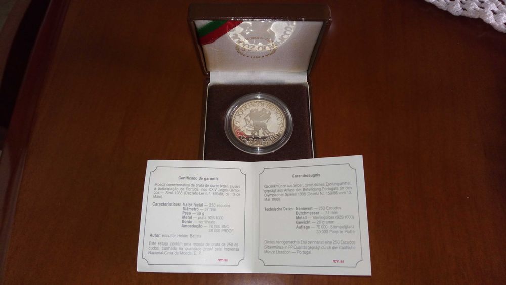 Moeda de 250$ Jogos Olimp. 1988, Proof, Prata 925 (VER DESCRITIVO)
