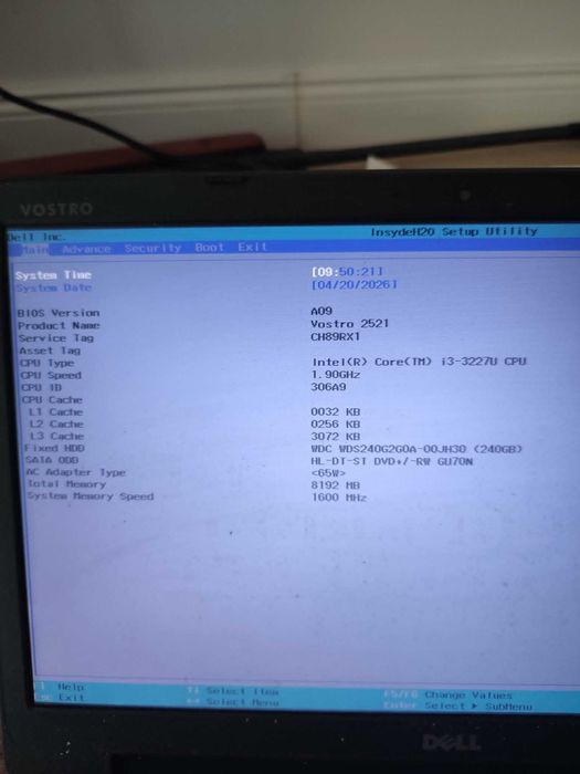 Laptop Dell Vostro 2521 8GB RAM SSD 240GB i3-3227U 1,9Ghz Windows 7 Pro