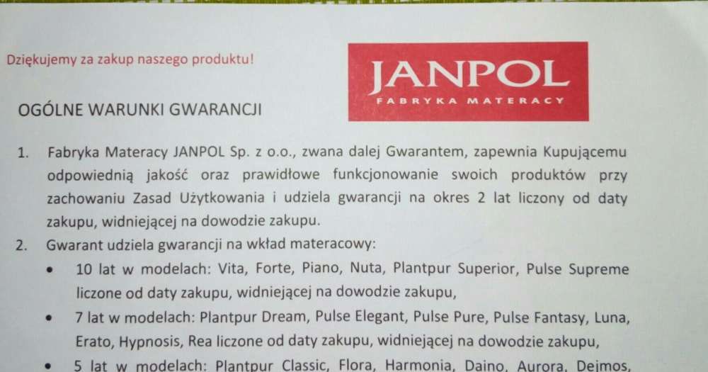 Materac posłaniowy Janpol 190x120cm