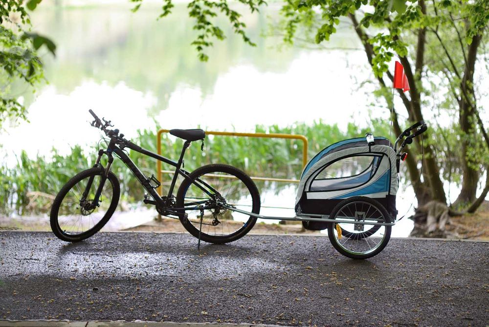 Przyczepka rowerowa z amortyzatorem 2-osobowa +JOGGER niebieski