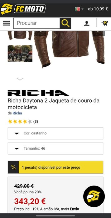Casaco de pele para andar de mota marca Richa