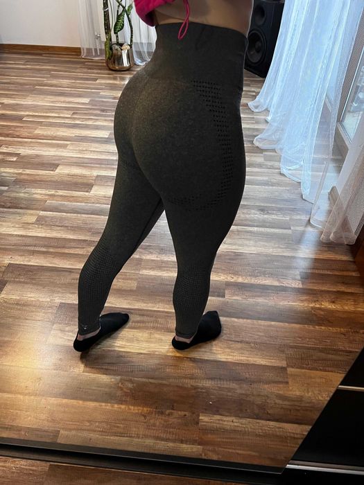 Legginsy Gymshark sportowe szare S na siłownie bezszwowe wysoki stan