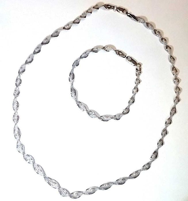 Elegancki, srebrny, włoski komplet: naszyjnik i bransoletka, srebro925