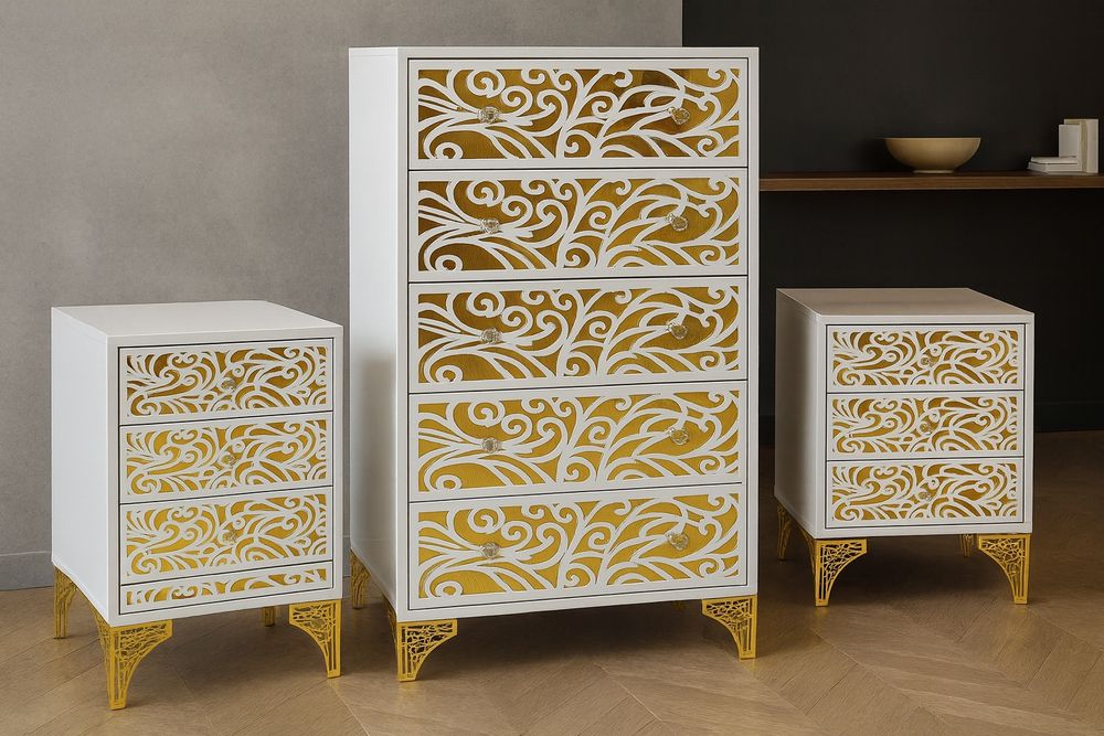 Zestaw, komplet komoda, szafki nocne, nakastliki,wysoki połysk Glamour