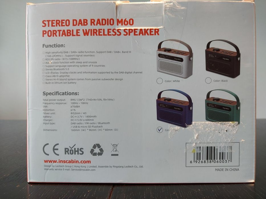 Radio DAB/DAB FM Przenośny głośnik bezprzewodowy Inscabin