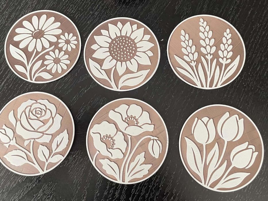 Conjunto 6 descansos de copos florais com suporte